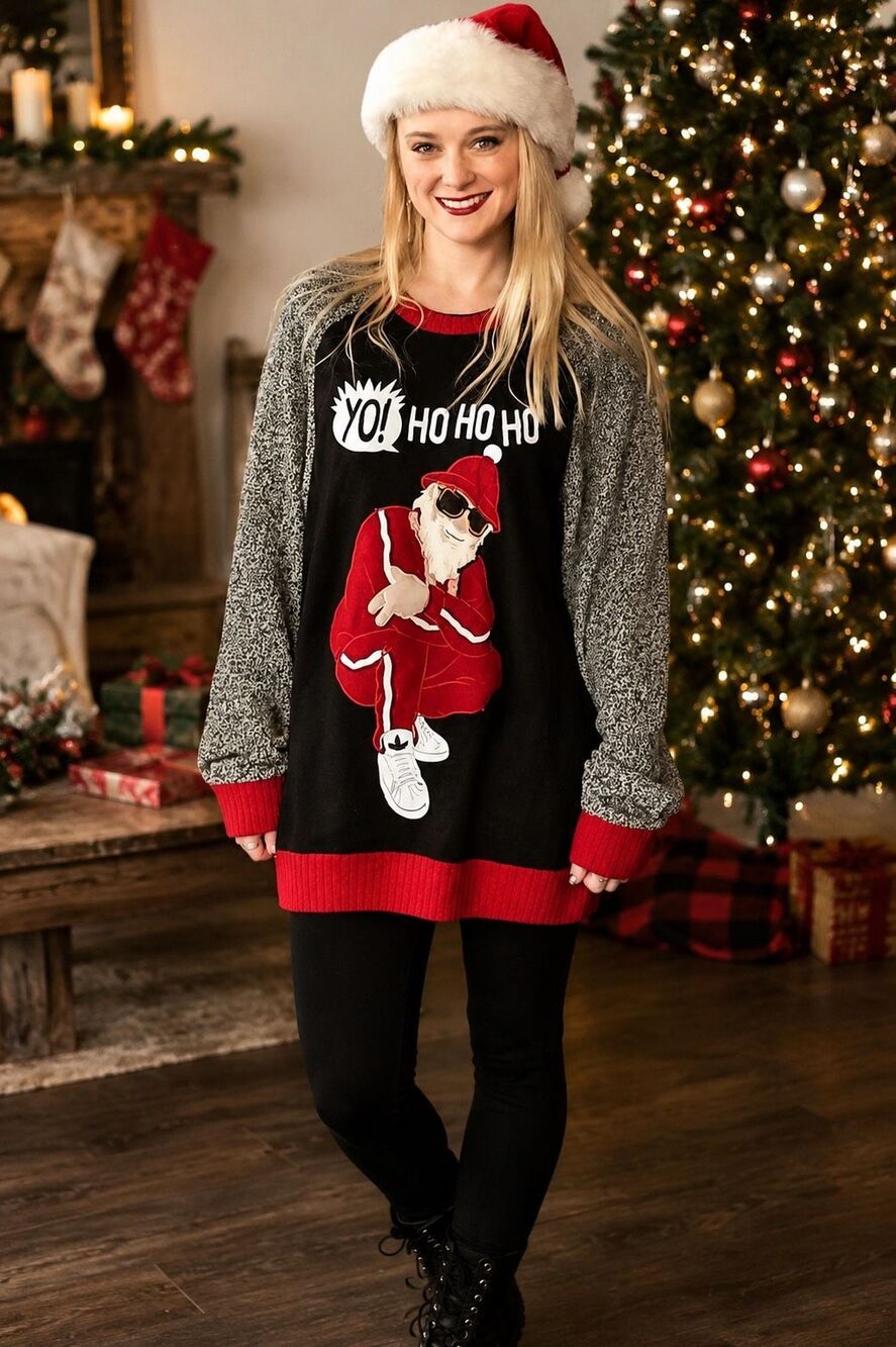 Buckle Ugly Christmas Sweater Yo! Ho Ho Ho Santa Graphic Unisex Large
